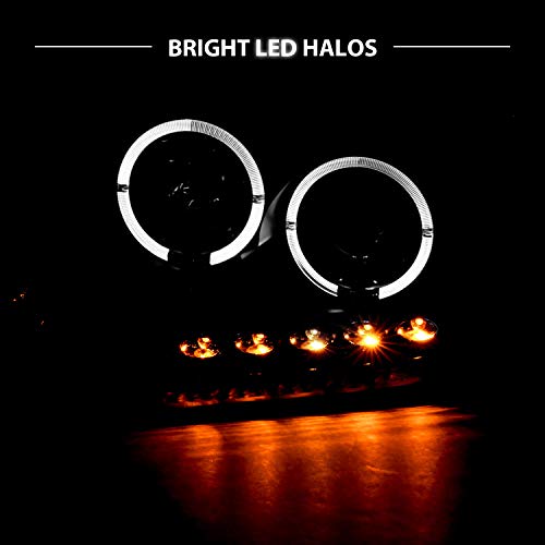 Image of AmeriLite for 2004-2008 Ford F-150 LED Halos Ring Black Projector Replacement Headlights Pair - Passenger and Driver Side