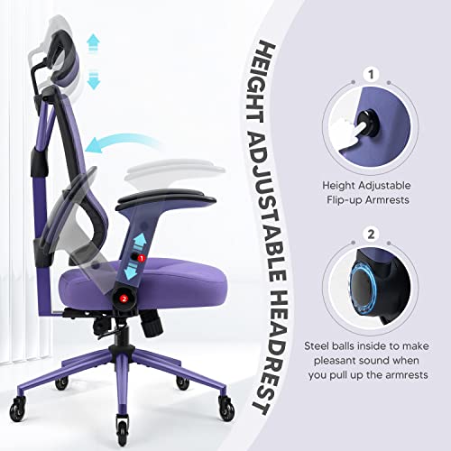 Yamasoro High Back Ergonomic Mesh Office Chair, Metal Frame Home Office Desk Chair With Adjustable Arms, Headrest And Extra Seat Cover, Purple #TOP5