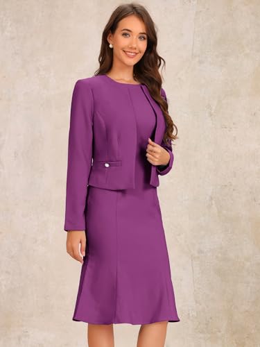 Image of Allegra K 2 Piece Suit Dress Set for Women's Cropped Blazer and Sleeveless Mermaid Business Dress