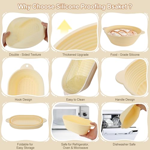 Image of Sourdough Starter Kit Gift Set,Round 10 inch & Oval 10 inch & Round 5 inch,Silicone Proofing Basket, Banneton Bread Proofing Basket, Sourdough Baking Kit, Ideal Gift for Bakers, Wife, Mom