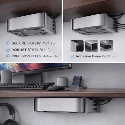Image of Yantralay Under Desk & Wall Mount for APP-LE Mac-mini M4 / M4 Pro (2024) | VESA Monitor Mount Bracket with Anti-Scratch Padding | Mac-mini Accessories