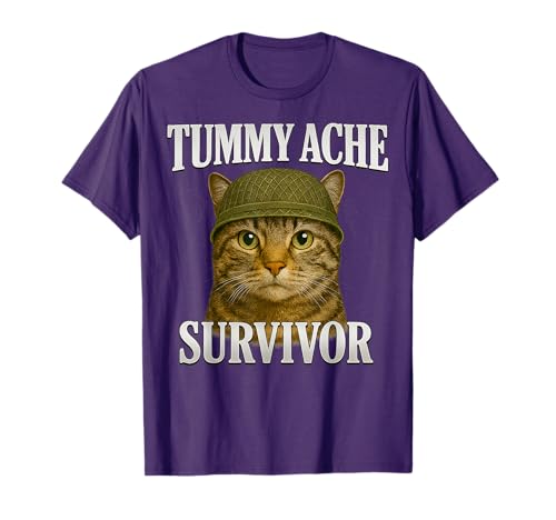 Tummy Ache Survivor Cat Meme Funny Kitten Gift Men Women Kid T-Shirt