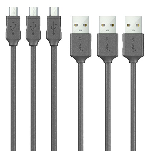 Soundpie Micro USB Cable 3.3ft (1m) 3 Pack - USB 2.0 A to Micro B High Speed - 22AWG Power Rated to 3 amp - Fast Data Sync Charge Cord - Charge Cable for Android Samsung, Cell Phone & Tablet(Black)