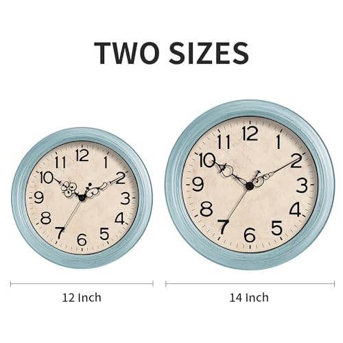 Image of KECYET Wall Clock, Vintage, 12 Inch Kitchen Wall Clocks Battery Operated Non Ticking, Silent Retro Teal Clock Decorative for Living Room, Bathroom, Office, Home, Farmhouse