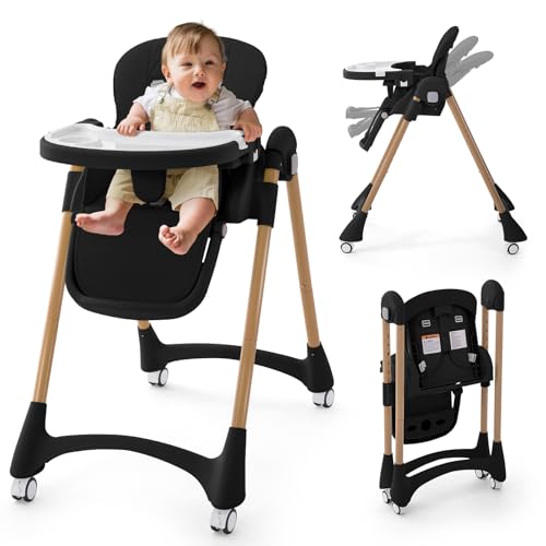 Portable High Chairs for Babies and Toddlers, 3-in-1 Foldable High Chair, Adjustable Height &...