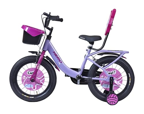 Image of Hero Kitty 16T Single Speed Bicycle for Kids with Training Wheels | Pink | Rigid | Caliper Brake | 10.5 inch Steel Frame | Rider Height : 3ft 6 inch - 3ft 11 inch | 85% Pre-Assembled(Ready to Ride in 5 Mins)
