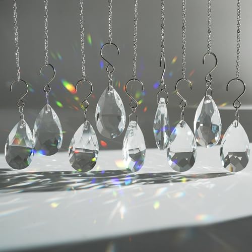 10pcs Crystal Sun Catcher, 38mm Hanging Clear Teardrops Chandelier Crystals Parts Prisms Pendants with Hook for Windows Lamps Christmas Ornaments...