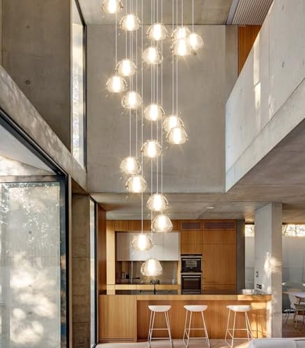 Image of Gold Modern Crystal Chandelier for Staircases 157 inch Long Adjustable Ceiling Light for Entrance 3000K LED Hanging Lighting Living Room Hallway Entryway