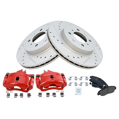 Image of TRQ Performance Front Brake Pad and Rotor Set Ceramic Coated Drilled