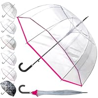 COLLAR AND CUFFS LONDON 60MPH Rare Automatic Clear Umbrella - Windproof Dome Umbrella Strong - See Through Transparent Clear Plastic Canopy - Best for Visibility - Designer Fiberglass Men Women