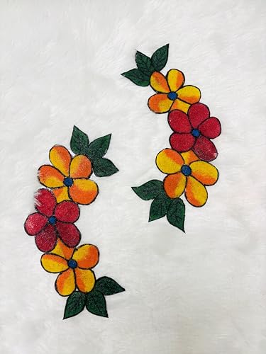 Image of Corner Design Readymade Rangoli Patch - 23 CM x 10 CM - Decorative Patch for Pooja Chaurang, Mandir Corners, and Festival Decor - Reusable, Easy to Use, Traditional Design