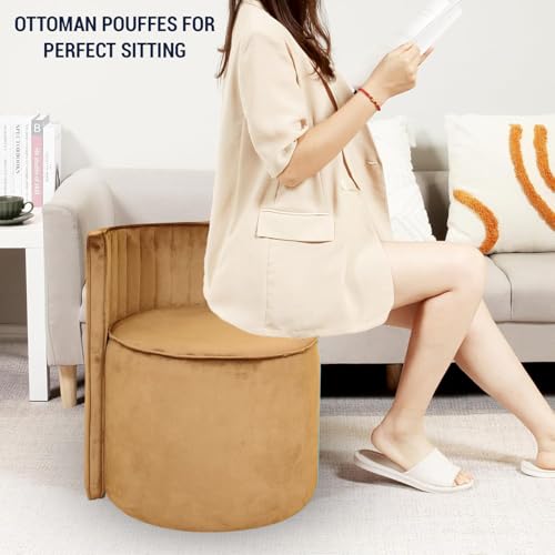 Image of Velvet OttomanPouffes for Sitting with Backrest | Puffy Stool for Living Room | Puffy Dressing Table Stool for Home Decor, Office (Skin)