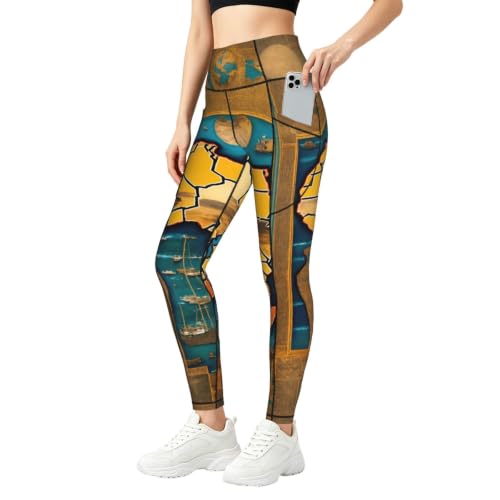 Leggings de descanso con estampado de mapa abstracto para yoga y relax en casa