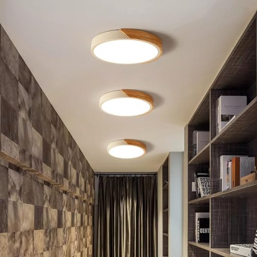 Plafonnier LED à Intensité Variable 54W en Bois et Blanc