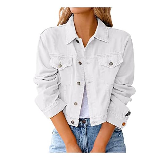 Générique Veste Jean Femme Grande Taille Manteau En Denim Boutonnée Basique Blouson En Jean Manches Longues Revers Slim Fit Décontractée Veste Demi-Saison Vintage Pas Cher Denim Jacket