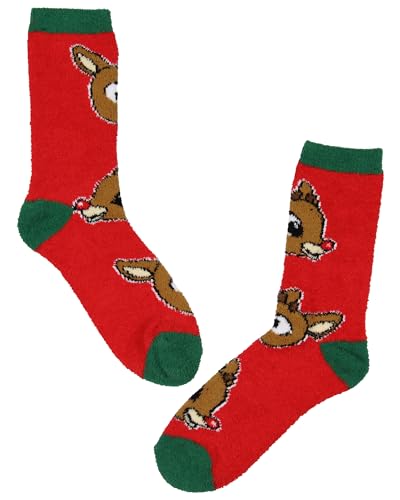 Bioworld Rudolph The Red Nosed Reindeer Christmas Adult Fuzzy Plush Crew Socks 2 Pack For Women Men2