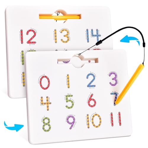 Image of GAMENOTE Magnetic Number Tracing Board, 2 in 1 Double Sided Numbers 1-20 Writing Board for Toddlers & Kids, Preschool Handwriting Learning Toys, Educational Math Manipulatives