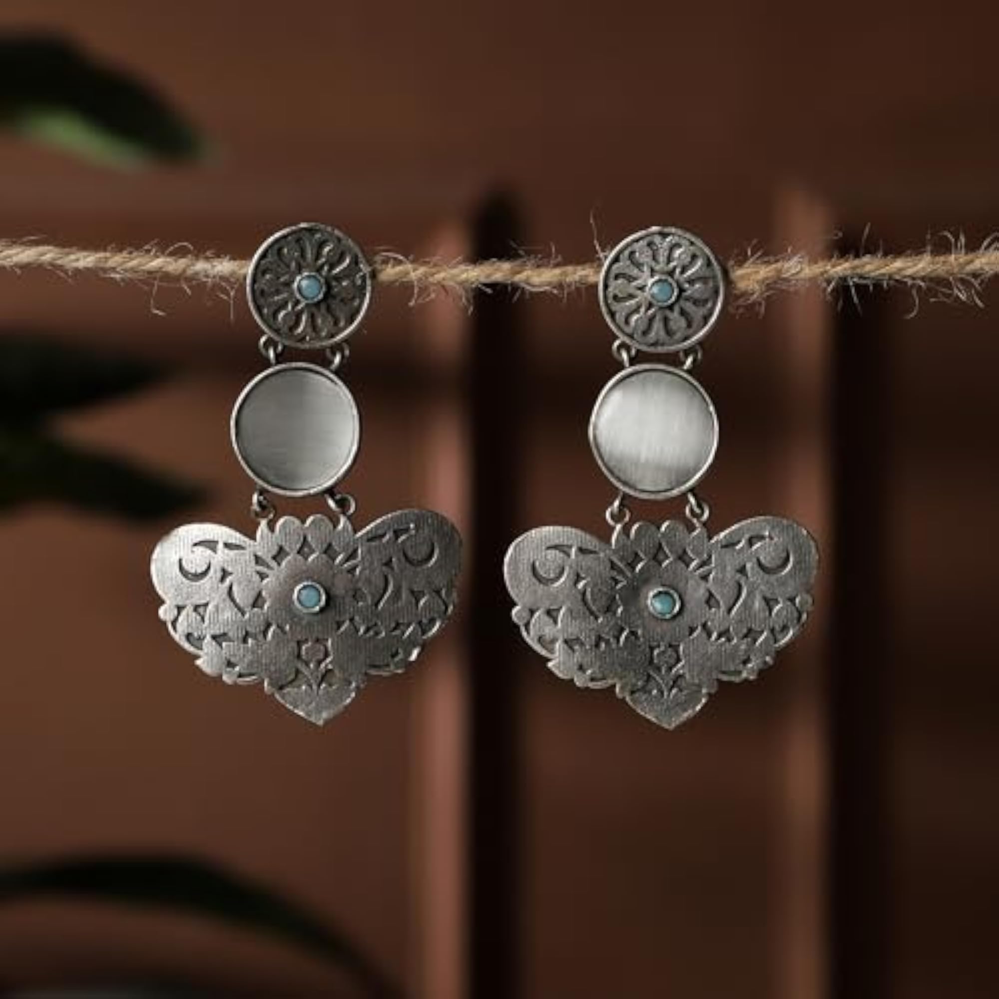 92.5 Silver Plated Oxidised Long Earrings in Grey