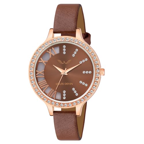 Image of LOUIS DEVIN Pink /Beige /Brown /Black Faux Leather Strap Analog Wrist Watch for Women (Silver /Rose Gold /Brown /Black Dial) | LD-CP501