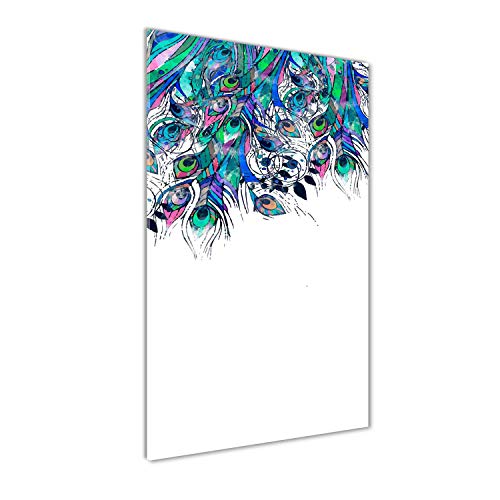 Tableau plumes de paon multicolore Tulup impression sur verre 60x120 cm