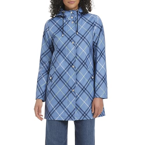 kate spade new york Hooded A-Line Rain Jacket, Timeless Bias Plaid, Medium