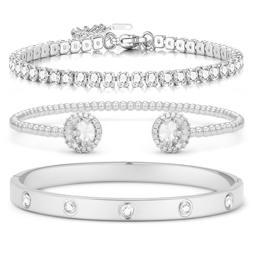 14K Gold and Silver Tennis Bracelet Set for Women with Cubic Zirconia Trendy Gift Jewelry