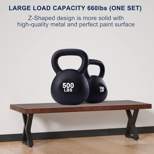 16" Metal Bench, Desk and Coffee Table Legs, Heavy Duty Furniture Legs, Black End Table Legs, DIY Legs (H16" x W11.8", Set of 2)