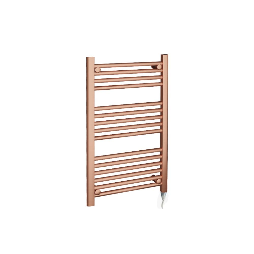 Fixed Temperature Electric Straight Brushed Copper Towel Rail Radiator Bathroom Heater (Pre-Filled) - 500mm (w) x 800mm - 250w Element