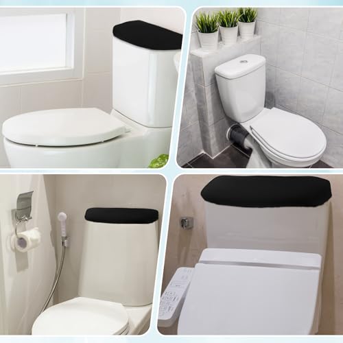 LIQWEI 2 Pcs Toilet Tank Lid Cover Back of Toilet Top Cover, Toilet Tank Cover Lid, Toilet Tank Lid Toilet Top Cover, Replacement with Elastic Bottom for Bathroom Decor Accessories (Black)