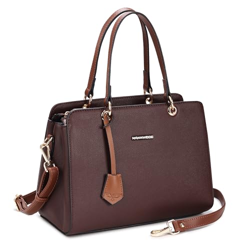 Image of HAWKWOOD Women's Premium PU Leather Structured Handheld Bag with Adjustable Shoulder Strap | Multi-Compartment Office & Casual Tote | Elegant Top Handle Purse for Daily Use