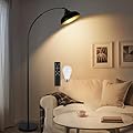 Diyel Modern Arc Floor Lamp for Living Room, 12 Inch Dome Arch Dimmable Standing Light with Remote, Industrial Tall Arched Reading Lamps Hanging Metal Shade for Bedroom, Office, Over Couch, Black Gold