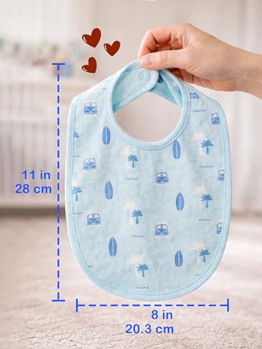 Image of Kidbea Organic Cotton Baby Bib, Adjustable Snap Closure Soft Absorbent Feeding Bibs Apron for Newborns & Infants Child With Cute Prints | Reusable Baby Essential