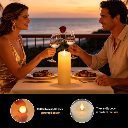 Image of Flameless LED Candles 3 inchx8 inch Set of 1, Battery Operated with Remote & Timer, 600-Hour on 2 AA Batteries, Flickering Realistic Flame, Ivory for Indoor /Outdoor