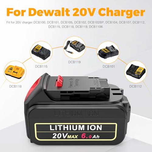 Image of Futurebatt 6.0Ah 20V Max Battery for DEWALT Lithium Battery Replacement for Dewalt 20 Volt Tools DCB206 DCB205 DCB204 DCB203 DCB201 DCB200 DCB181 DCB180 DCD DCF DCG DCS Series (Pack 4)