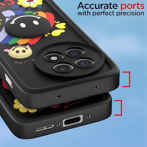 Image of Pikkme Back Cover for OnePlus 13R 5G | Soft Silicone| Cute Rainbow Smile & 3D Cartoon Flower Design | Shockproof Raised Camera Protection Bumper Case (Black)