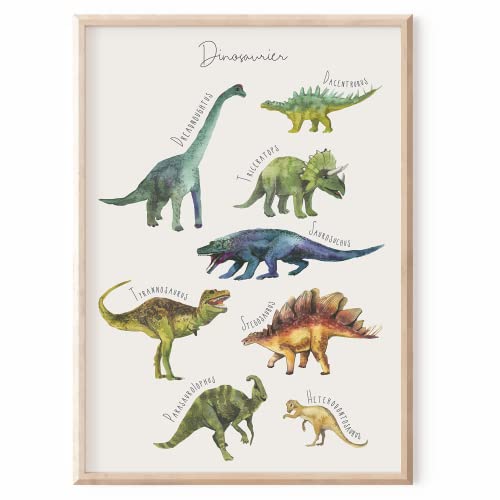 MeinBaby123® Dino Poster Kinderzimmer | Dinosaurier Poster DIN A2 | Bilder Kinderzimmer Jungen | Dino Deko Bilder Kinderzimmer | Babyzimmer Deko | Wandposter Premium (Dino Poster - 3) Cover