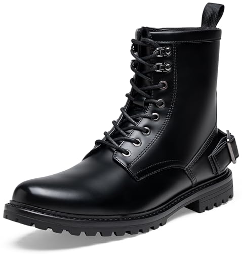 Jousen Mens Boots Motorcycle Boots High Top Fashion Mens Casual Boots Zipper Combat Boots(AMY8410 blackslick 10.5)