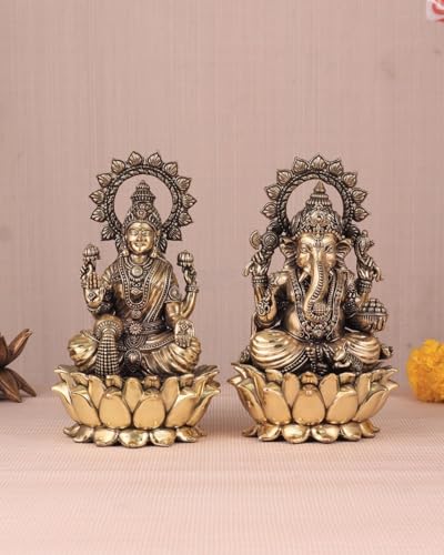 UGRA Estatua de Lakshmi Ganesh, ídolos Ganesha Lakshmi de latón de 3 pulgadas, Laxmi Ganesha Murti, estatua de dioses hindúes para Diwali Puja | Regalo Diwali.