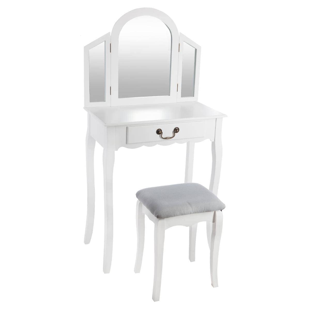 Tabouret pour Coiffeuse Aurell - 35 x 28 x 45 cm - MDF - Blanc
