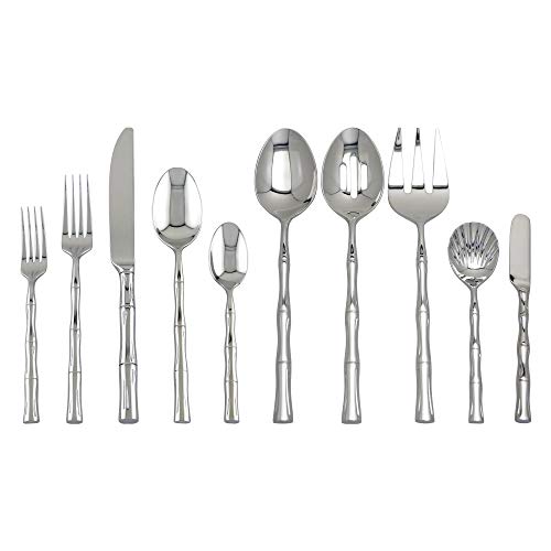 UPware 45-Piece 188 Stainless Steel Flatware Set with Bamboo Style Handle Service for 8 Include KnivesForksSpoonsTeaspoonsSalad ForksServing Fork Spoon Mirror Polished Dishwasher Safe