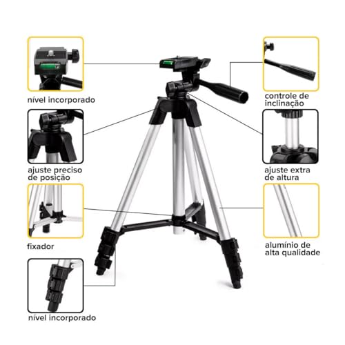 Tripé Universal Profissional Para Câmeras e Celulares, Ajustável 33cm a 1m, 3 Eixos com Nivelamento,