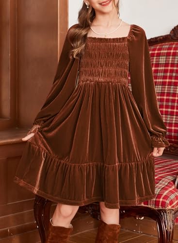 blibean Tween Girls Velvet Dresses Semi Formal Party Outfits with Pockets 6-15 Years2