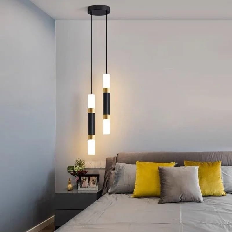 Luminaire LED suspendu moderne noir à deux têtes pour éclairage de salle à manger