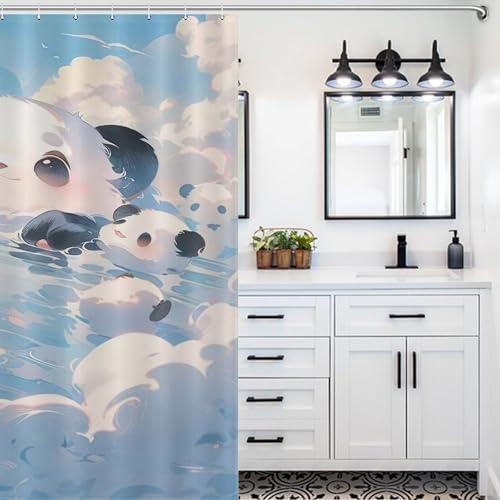 Tissu polyester pour rideau de douche panda imperméable 183x183 avec crochets