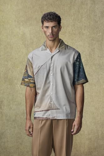 Image of SNITCH Men Yacht Club Luxe Casual Shirt | Regular Fit Half Sleeve Cuban Collar Graphic Print Design | Cotton Lyocell Blend & Breathable Fabric for Resort Wear & Summer Outings