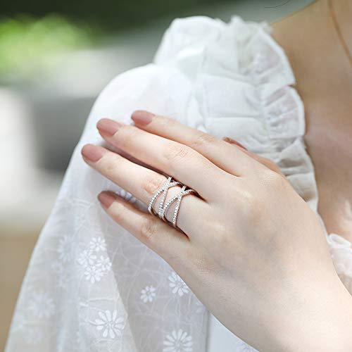 925 Sterling Silver Ring Double X Criss Cross Ring CZ Wedding Band Size 4-134