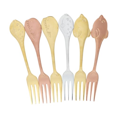 LIFKOME 6 Pezzi Forchette in Acciaio Resistente Da Manico Lungo Design a Forma Di Pesce Per Dessert, Frutta e Antipasti Per Uso Casalingo e Ristorante