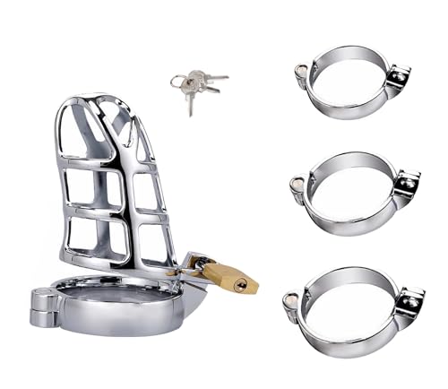 SeLgurFos Peniskäfig mit 3 Sexspielzeug Cock Ring in Verschiedenen Größen, Chastity Cage Male Metall Belüfteter Keuschheitskäfig BDSM Bondage Fetisch Sex Toy für Männer (Full set)