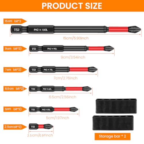Image of Serplex Set of 12 TS2 Screwdriver Bit Heavy Duty S2 Alloy Steel Hex Shank TS2 Screwdriver Bits with 6 Length Bit for Impact Driver Electric,with Holder