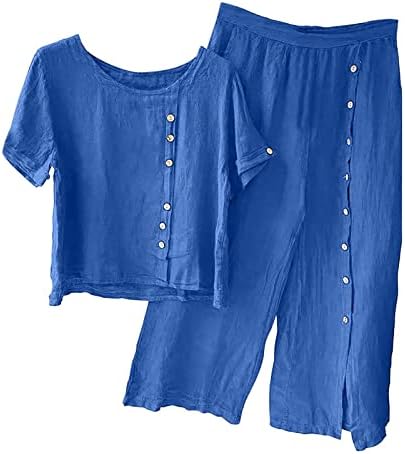 Buy Again My Orders 2023 Summer Outfits for Women Cotton Linen Long Sleeve Blouse and Pants Set Plus Size Solid Color Lounge Pajamas Shorts Sets Two Piece Linen Sets